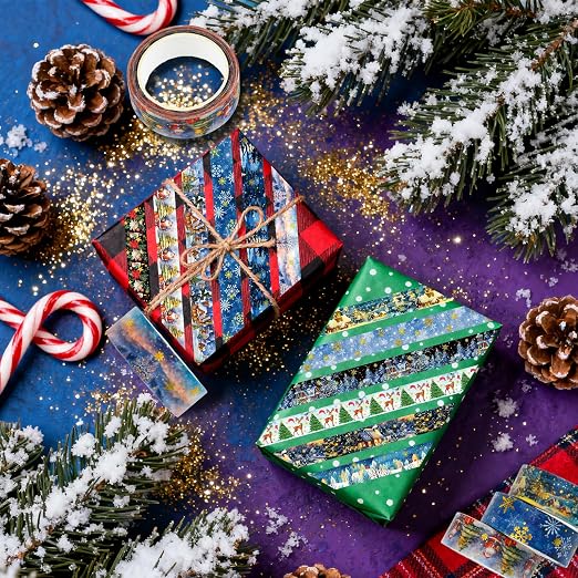12 Rolls Christmas Washi Tapes, Christmas Tree Snowflakes Santa Claus Masking - Image 5