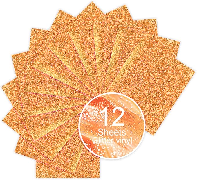 Orange Glitter HTV Sparkly Heat Transfer Vinyl – 12 Pcs 12x10Inch Iron-On Vinyl by Unknown