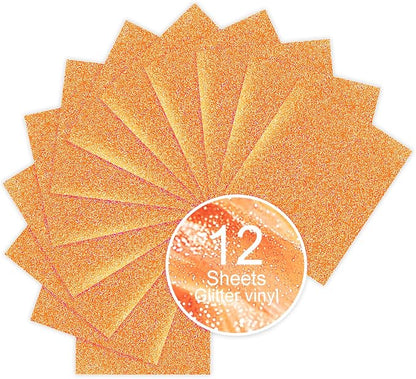 Orange Glitter HTV Sparkly Heat Transfer Vinyl – 12 Pcs 12x10Inch Iron-On Vinyl by Unknown