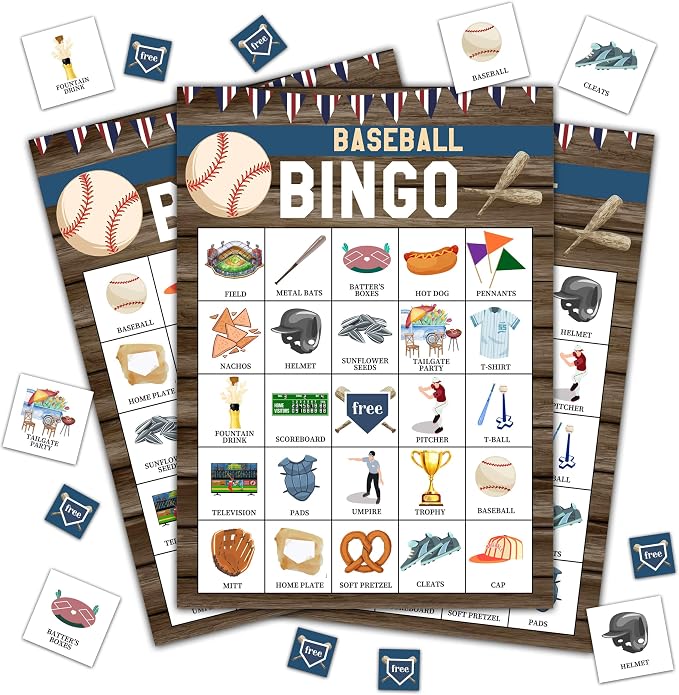 Baseball Bingo Game, Baseball Party Games Cards by Disfuco
