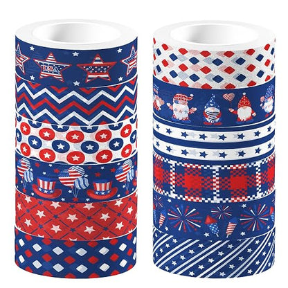Washi Tape 12 Rolls Washi Tape Set Patriotic Packing Tape American Flag Washi - Image 8
