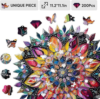 Puzzles for Adults Diamond Mandala Wooden Puzzles, 200 Pieces Unique Shaped - Image 8