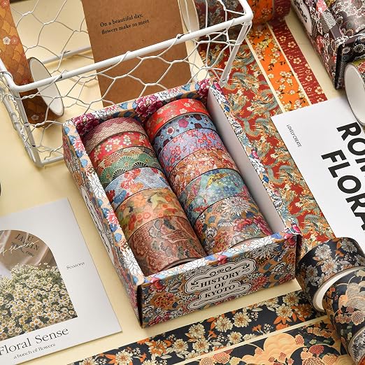 12 Rolls Kyoto Charm Washi Tape Set Japanese Arts Adhesive Tapes Geometric - Image 4