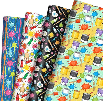 Pineraap 12 Sheets Art Wrapping Paper, Painting Palette Brushes Paint Design by Pineraap