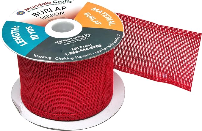 Mandala Crafts Red Burlap Ribbon 2.5 Inches Wide Jute Ribbons - Image 4