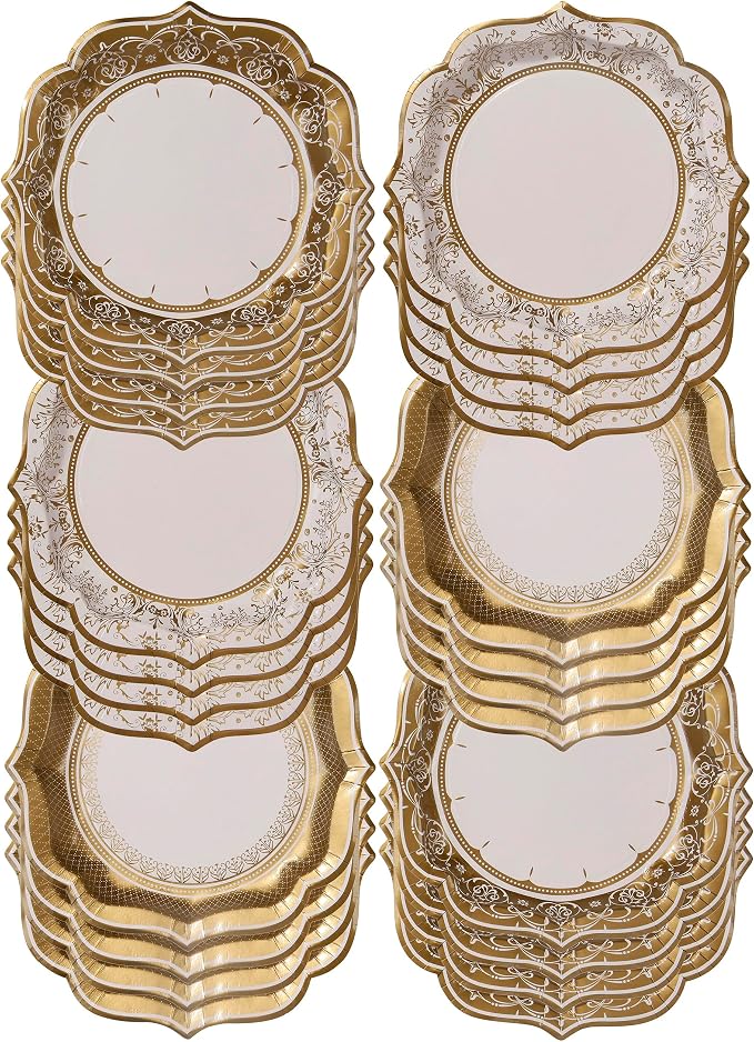 Talking Tables 24 x Gold Disposable Paper Party Plates in 3 Styles, Strong and by TalkingTables