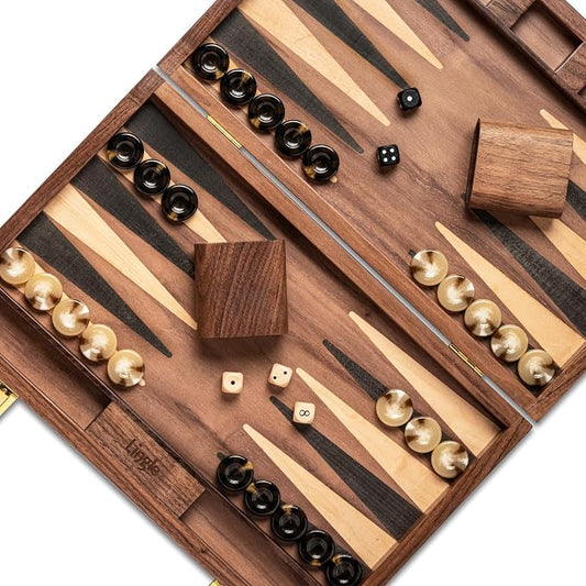 14.5” Premium Natural Walnut Folding Backgammon Sets by Lingle