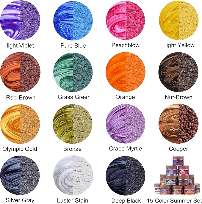 MTBJZJ Mica Powder for Resin, 15 Colors - 20g/Bottle of Epoxy Resin Color - Image 2