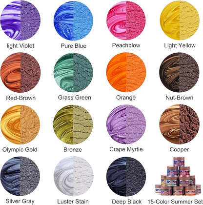 MTBJZJ Mica Powder for Resin, 15 Colors - 20g/Bottle of Epoxy Resin Color - Image 2