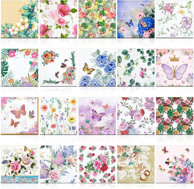 Crtiin 20 Pack Assorted Floral Napkins by Crtiin