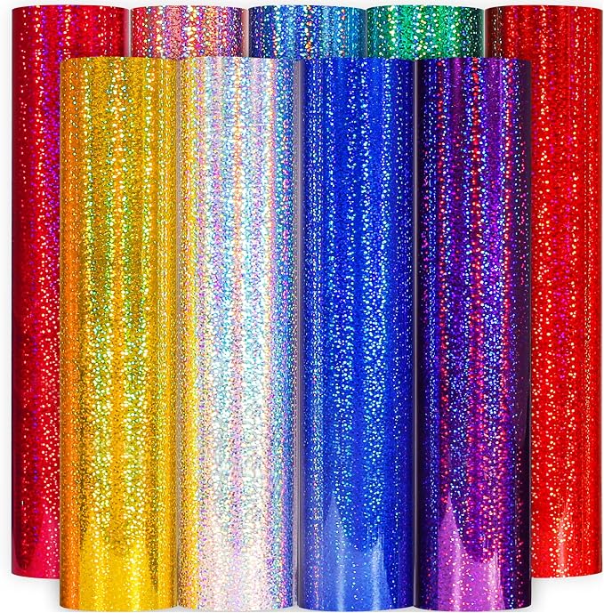 GIRAFVINYL Holographic Glitter Permanent Vinyl Bundle, 9 Assorted Colors by GIRAFVINYL