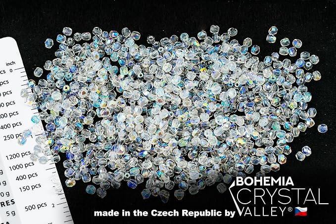 1.8 oz of Faceted Fire Polished Pressed Czech Glass Beads 4mm, Crystal AB - Image 2