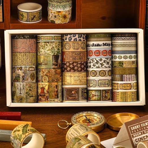 36 Rolls Vintage Washi Tape Pack Retro Arts Adhesive Tapes Wide Chronicle - Image 7