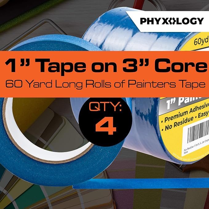 No-Residue 1 Inch, 60 Yard Blue Painters Tape 4 Pk. Easy-Tear, Pro-Grade - Image 3