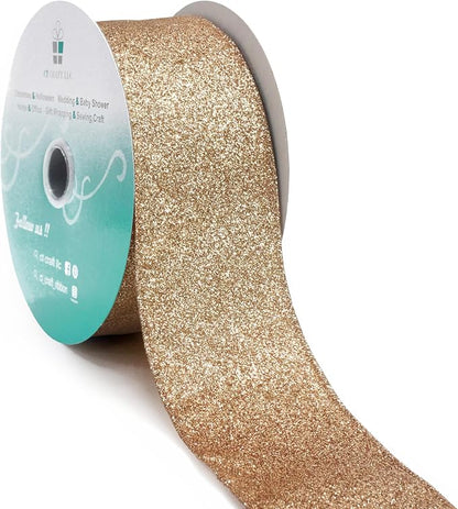 CT CRAFT LLC Glitter Wired Ribbon 2.5" x 20 Yards Gold by CTCRAFTLLC