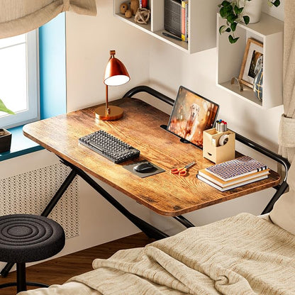 Huuger Folding Desk with 3-Level Adjustable Height and Tablet Slot, 32 Inch - Image 3