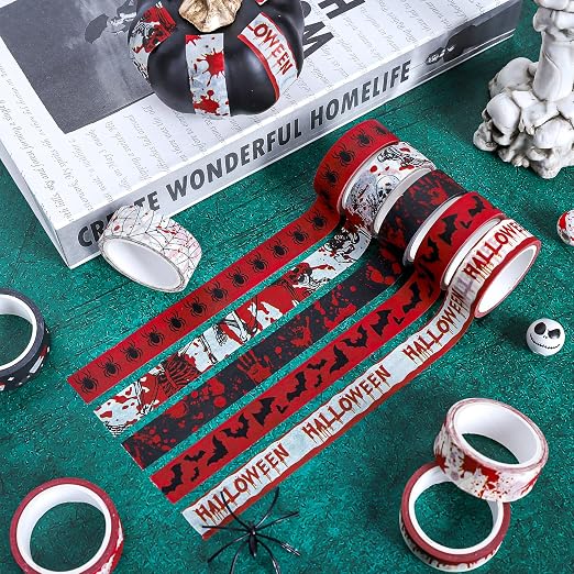 Whaline 12 Rolls Halloween Bloody Washi Tapes Blood Spatter Spooky Bloodstain - Image 5