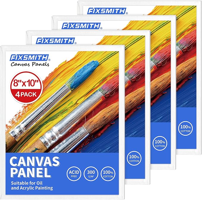 FIXSMITH Canvas Boards for Painting 8x10 Inch, Super Value 4 Pack Paint Canvases by FIXSMITH