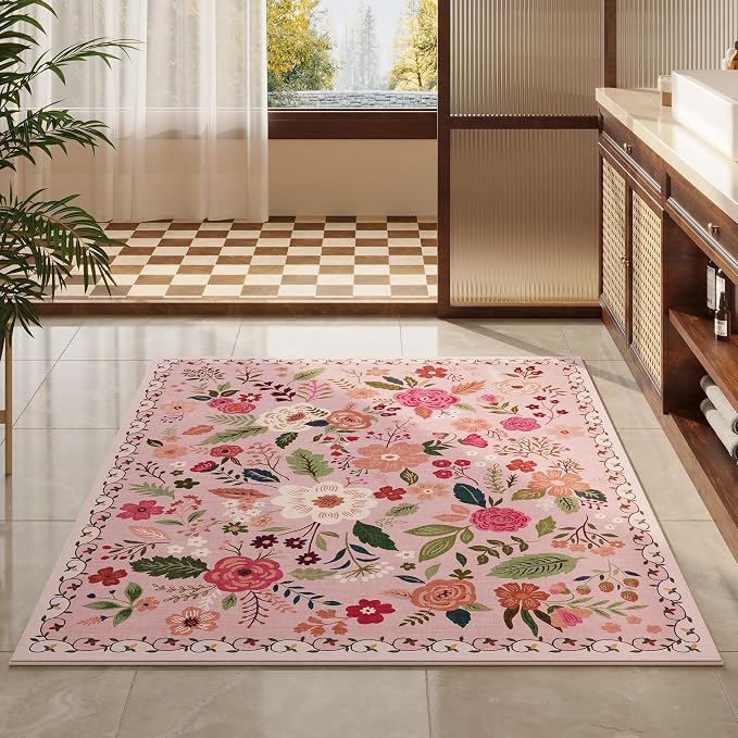 Rugcomf Bedroom Rug 3x5 Rug Washable Area Rug Non Slip Low Pile Boho Floral - Image 7