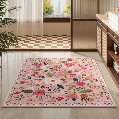 Rugcomf Bedroom Rug 3x5 Rug Washable Area Rug Non Slip Low Pile Boho Floral - Image 7