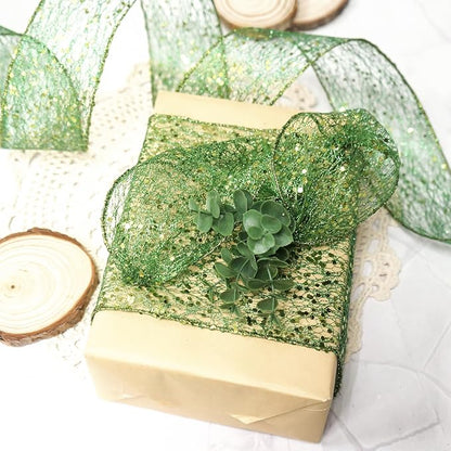CT CRAFT LLC Sparkling Glitter Mesh Wired Ribbon 6" x 10 Yards Green - Image 5
