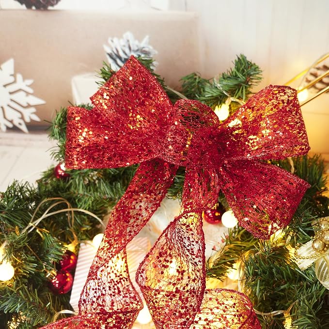 CT CRAFT LLC Sparkling Glitter Mesh Wired Ribbon 2.5" x 20 Yards Red - Image 6