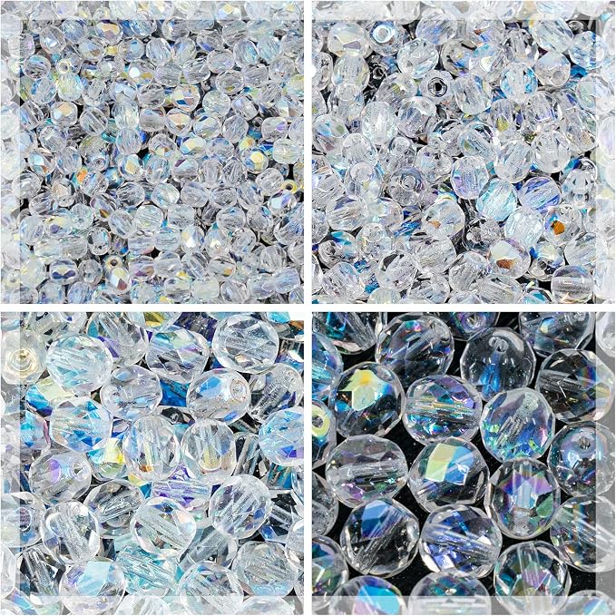 275 pcs Set of Czech Faceted Glass Beads, Fire-Polished Round Crystal AB - 3mm by CzechBeadsManufacturer