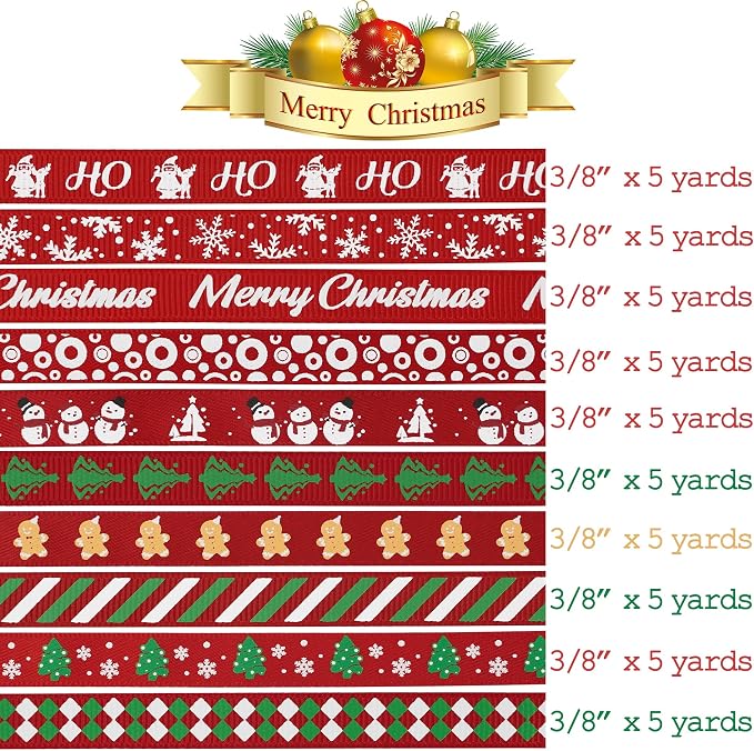 MEEDEE 3/8 inch 100 Yards Assorted Christmas Ribbon - Image 3