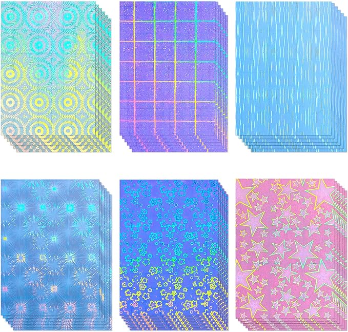 36 Sheets Holographic Sticker Paper Clear A4 Vinyl Sticker Paper Self Adhesive by Clabby