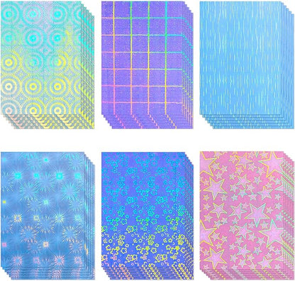 36 Sheets Holographic Sticker Paper Clear A4 Vinyl Sticker Paper Self Adhesive by Clabby