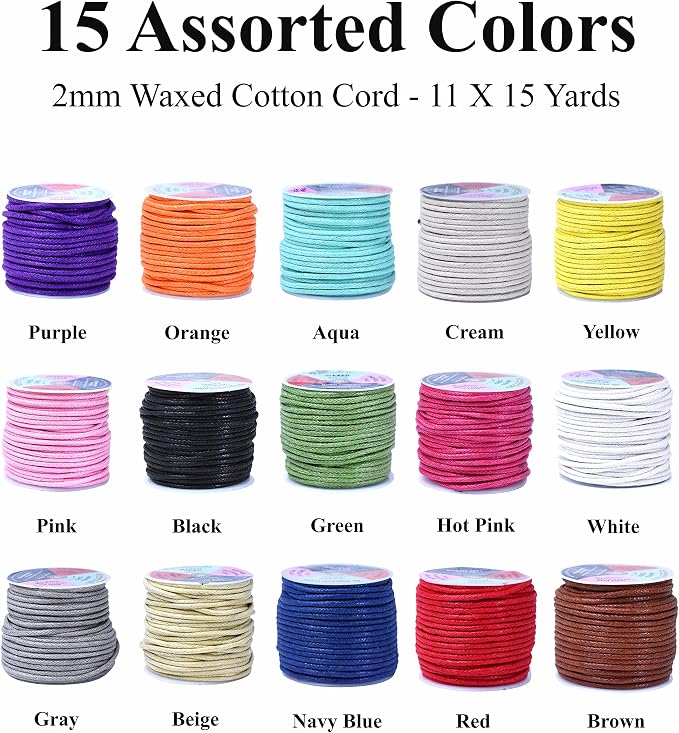 Mandala Crafts 2mm 11 X 15 Yards Assorted Cotton Waxed Cord - Image 2