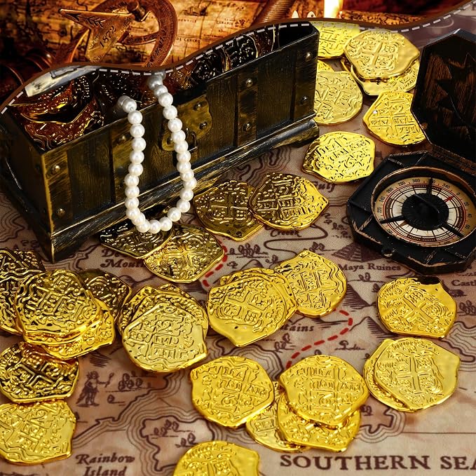 Hanaive 100 Pcs Pirate Coins Plastic Kids Fake Play Coins Replica Spanish - Image 3