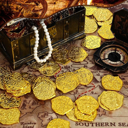 Hanaive 100 Pcs Pirate Coins Plastic Kids Fake Play Coins Replica Spanish - Image 3