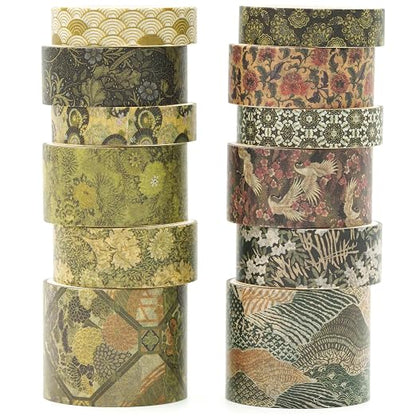 12 Rolls Kyoto Charm Washi Tape Set Japanese Arts Adhesive Tapes Geometric by Songdao