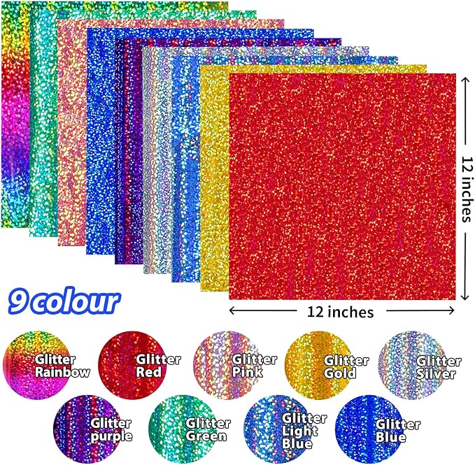 GIRAFVINYL Holographic Glitter Permanent Vinyl Bundle, 9 Assorted Colors - Image 2