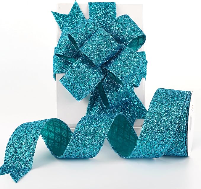 HUIHUANG Turquoise Glitter Wired Ribbon by HUIHUANG