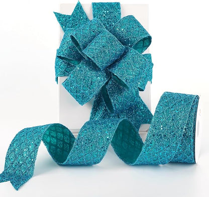 HUIHUANG Turquoise Glitter Wired Ribbon by HUIHUANG