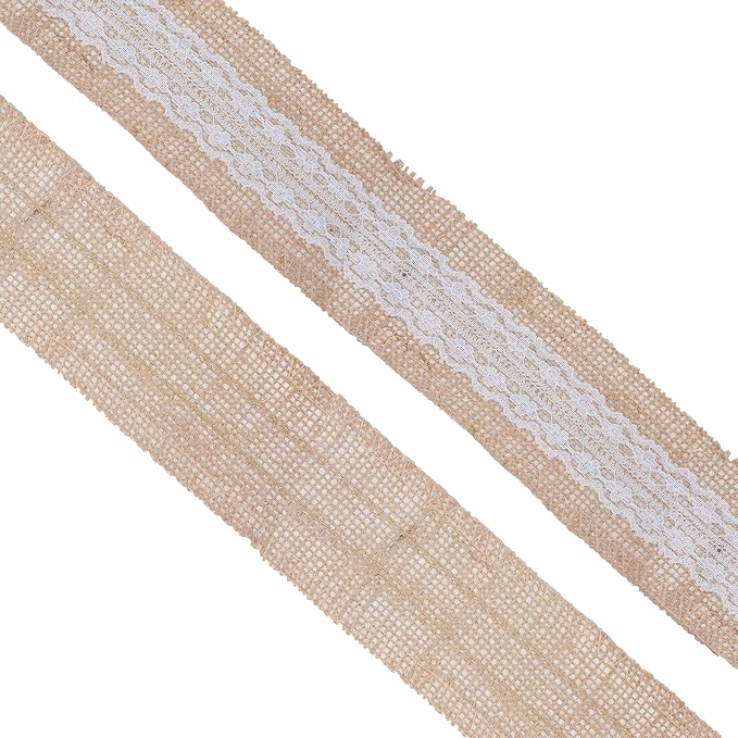 Mandala Crafts Burlap and Lace Ribbon 2 Inches Wide Jute Ribbons - Image 2