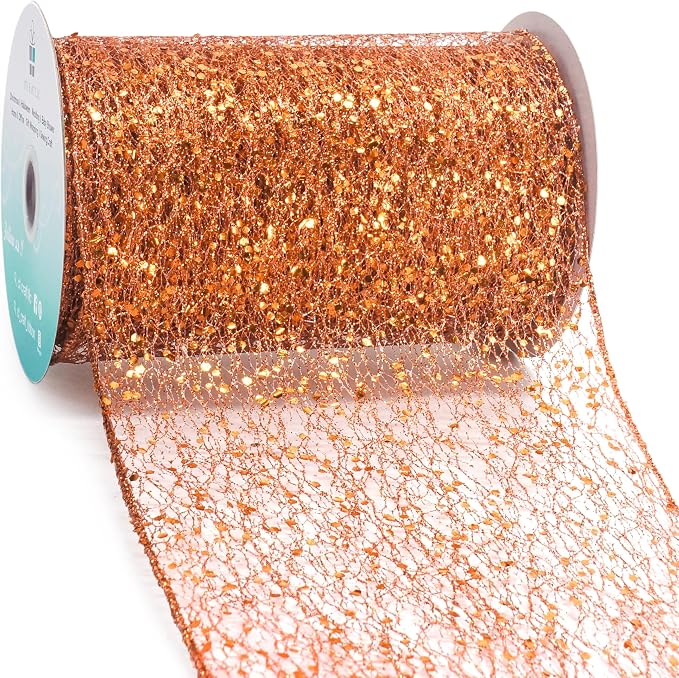 CT CRAFT LLC Sparkling Glitter Mesh Wired Ribbon 6" x 10 Yards Bronze Orange by CTCRAFTLLC