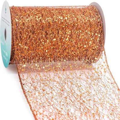 CT CRAFT LLC Sparkling Glitter Mesh Wired Ribbon 6" x 10 Yards Bronze Orange by CTCRAFTLLC