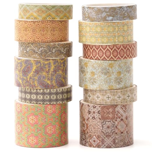 12 Rolls Exotic Charm Washi Tape Set Floral Arts Adhesive Tapes Geometric by Songdao