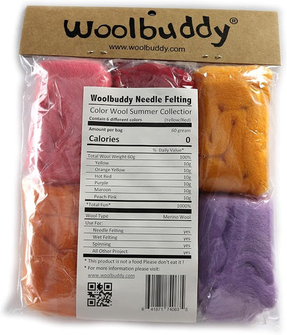 Woolbuddy Needle Felting Wool, Natural Handmade Wool Roving, 6 Vibrant Colors - Image 2