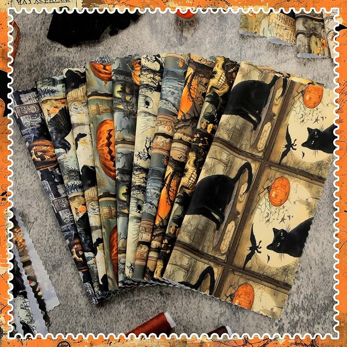 Ganeen 60 Pcs 10 x 10 Inch Vintage Halloween Quilting Fabric Squares Spooky - Image 3