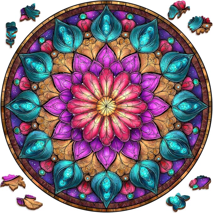 Wooden Puzzles for Adults, Mandala Puzzles 200 Pieces, Unique Shaped Jigsaw by Mocfesk