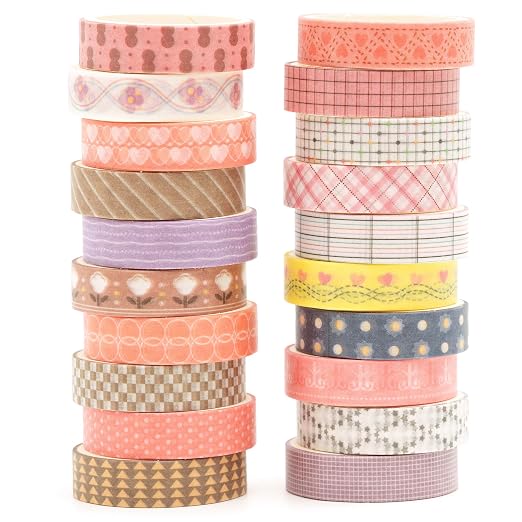20 Rolls Basic Washi Tape Set Japanese Arts Adhesive Tapes Simple Patterns - Image 2