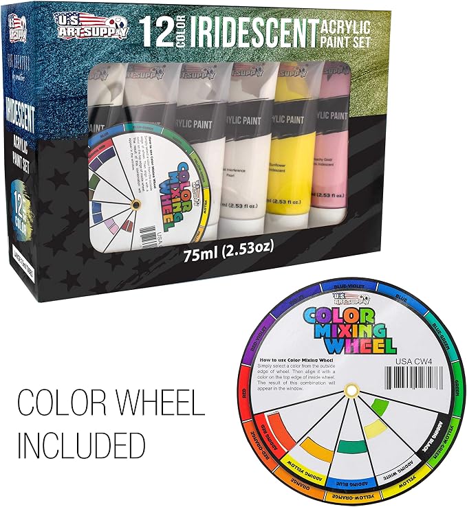 U.S. Art Supply 12-Color Iridescent Acrylic Paint Set Large 75ml Tubes - Image 5