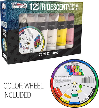 U.S. Art Supply 12-Color Iridescent Acrylic Paint Set Large 75ml Tubes - Image 5