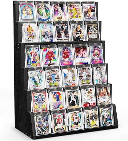 Emfogo Card Display Stand, 6-Tier Trading Card Display, Wood Detachable Graded by Emfogo