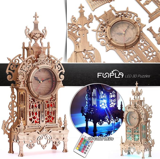 3D Wood Puzzle LED Tower Clock, 3D Puzzle Building Desktop Clock Model DIY - Image 3