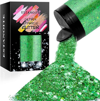 Holographic Chunky Glitter, 5.64oz/160g Craft Glitter Powder Mixed Chunky Flakes by Estanoite